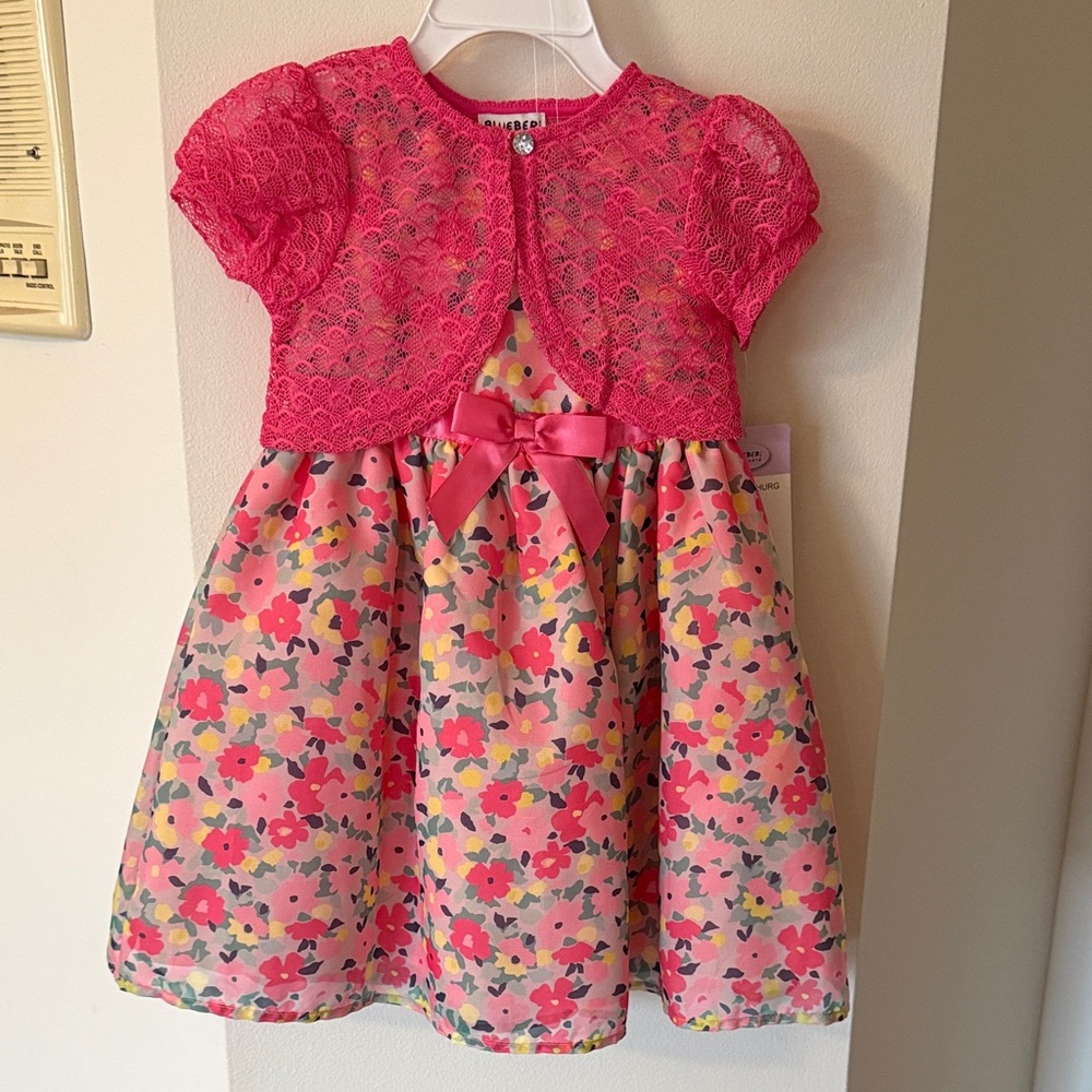 Floral Pink Kids Dress with Lace Bolero